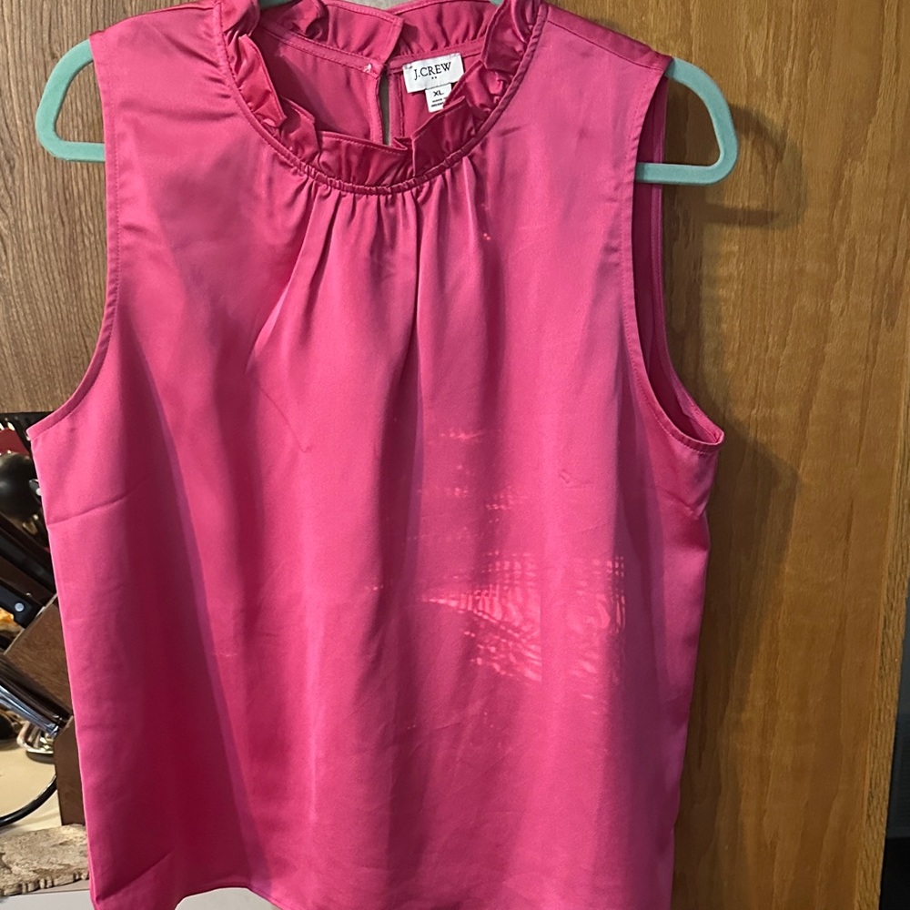 J. Crew Vibrant Pink Ruffle Neck Blouse